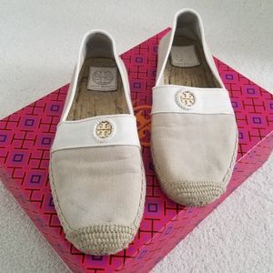FINAL SALE Tory Burch white & linen espadrille flats Sz7.5